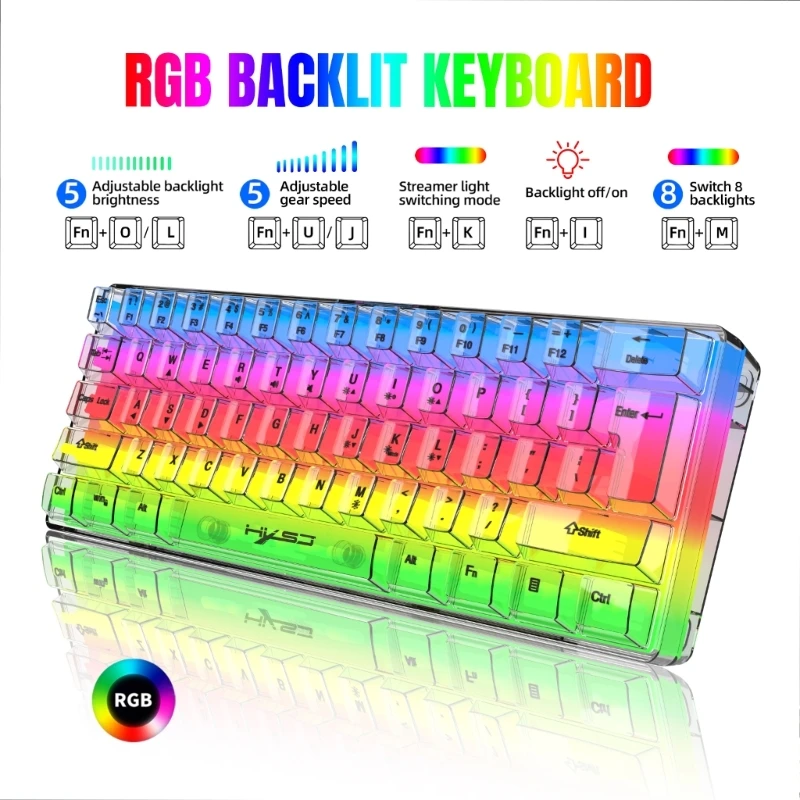 

61 Keys USB Wired True RGB Backlight Gaming Keyboard 60% Scientific Layout Ultra-Compact Keyboard for PC Gamers