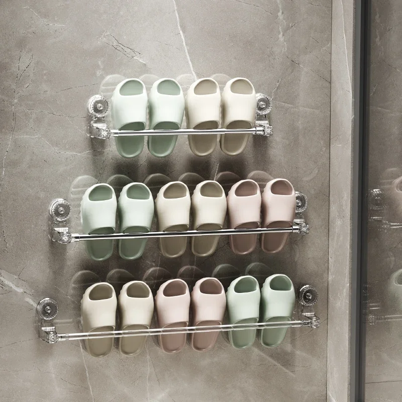 Suction cup towel rack towel bar toilet vacuum suction cup bathroom seamless non-perforated single rod retractable no-drill shoe rack