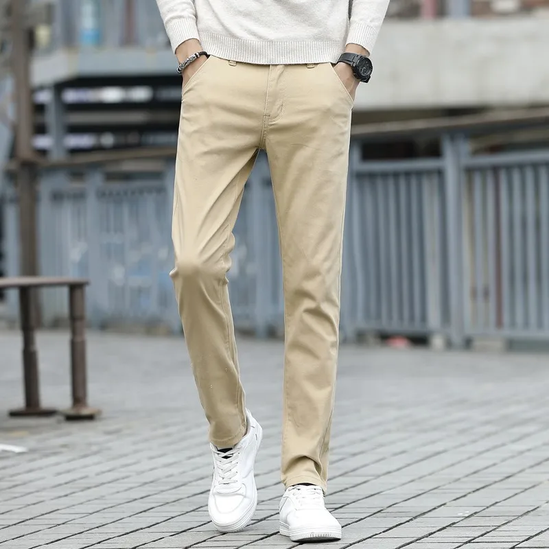 Casual Pants For Mens Cotton Solid Color New Work Wear Straight Fashion Casual Elastic Slim Trousers New Arrivals 5