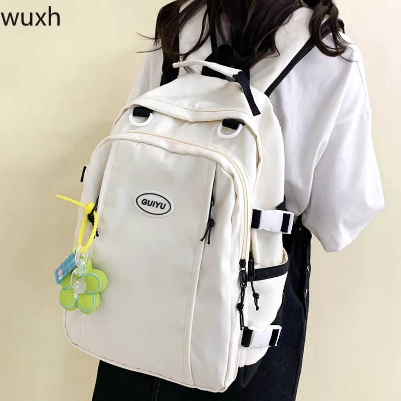 

Simple Fashion Solid Color Nylon High-capacity School Backpack Multifunctional Waterproof Travel Bag Computer Backpack