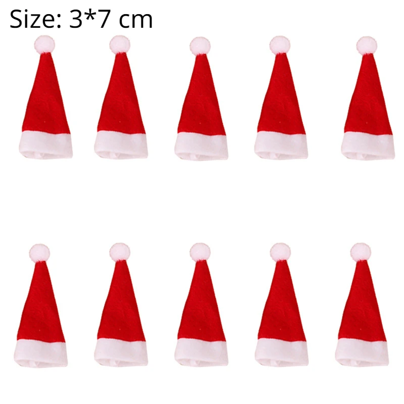 10pcs/20pcs Mini Santa Hats Christmas Lollipop Hat Crafts Mini Santa Claus Hat Christmas Table Dinner Decorations