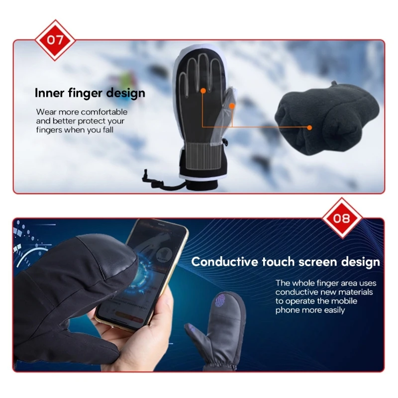 1Pair Winter Ski Mittens for Men & Women Winter Snow Mitts Touchscreens Waterproof Winter Gloves Warm for Cold Weather Snowboard 4