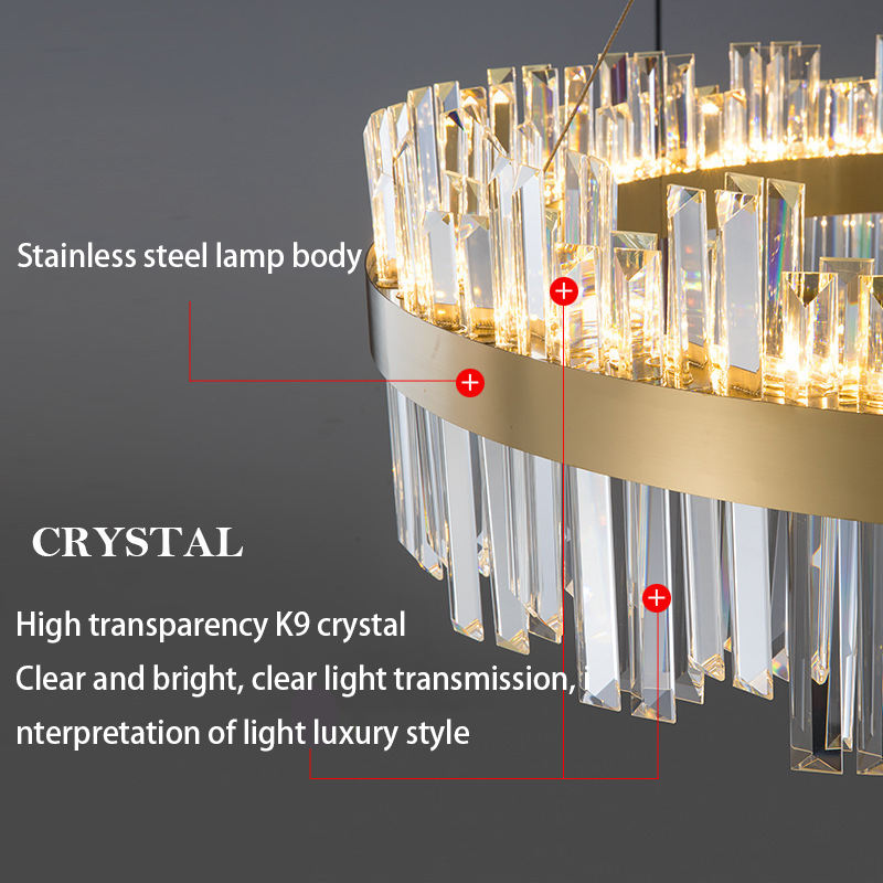 Modern Luxury K9 Crystal LED Pendant Light Circular Oval Gold Chandeliers For Living Room Home