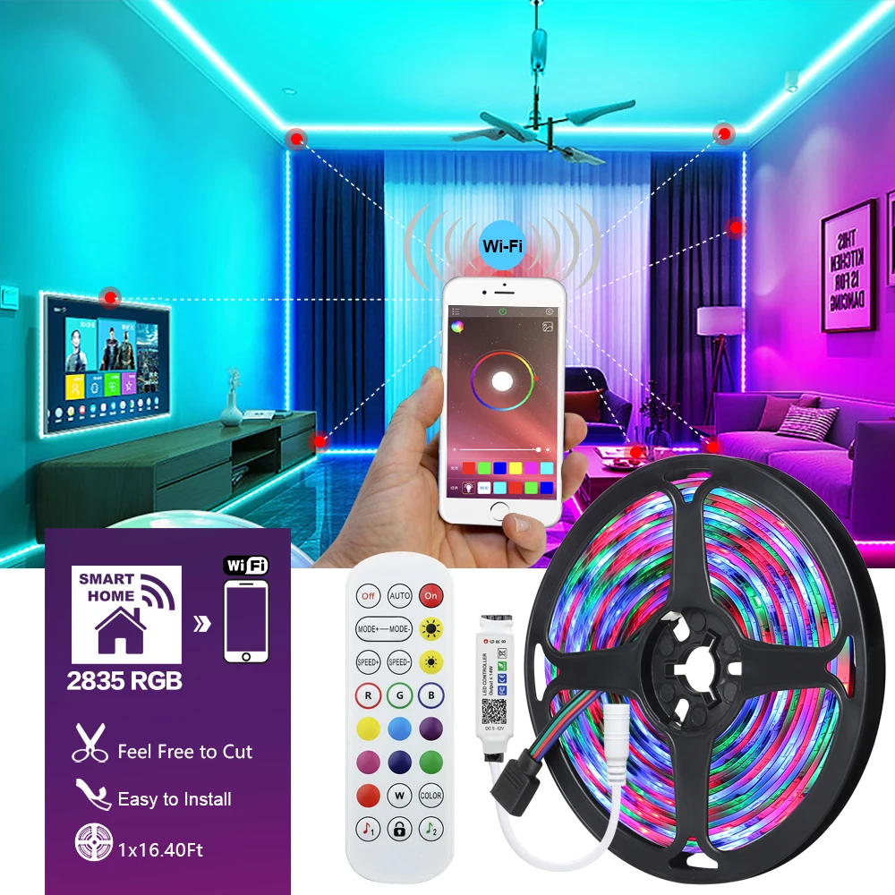 Bluetooth Wi-Fi Светодиодная лента s RGB 5050 2835 гибкая водонепроницаемая светодиодная 5 м 10