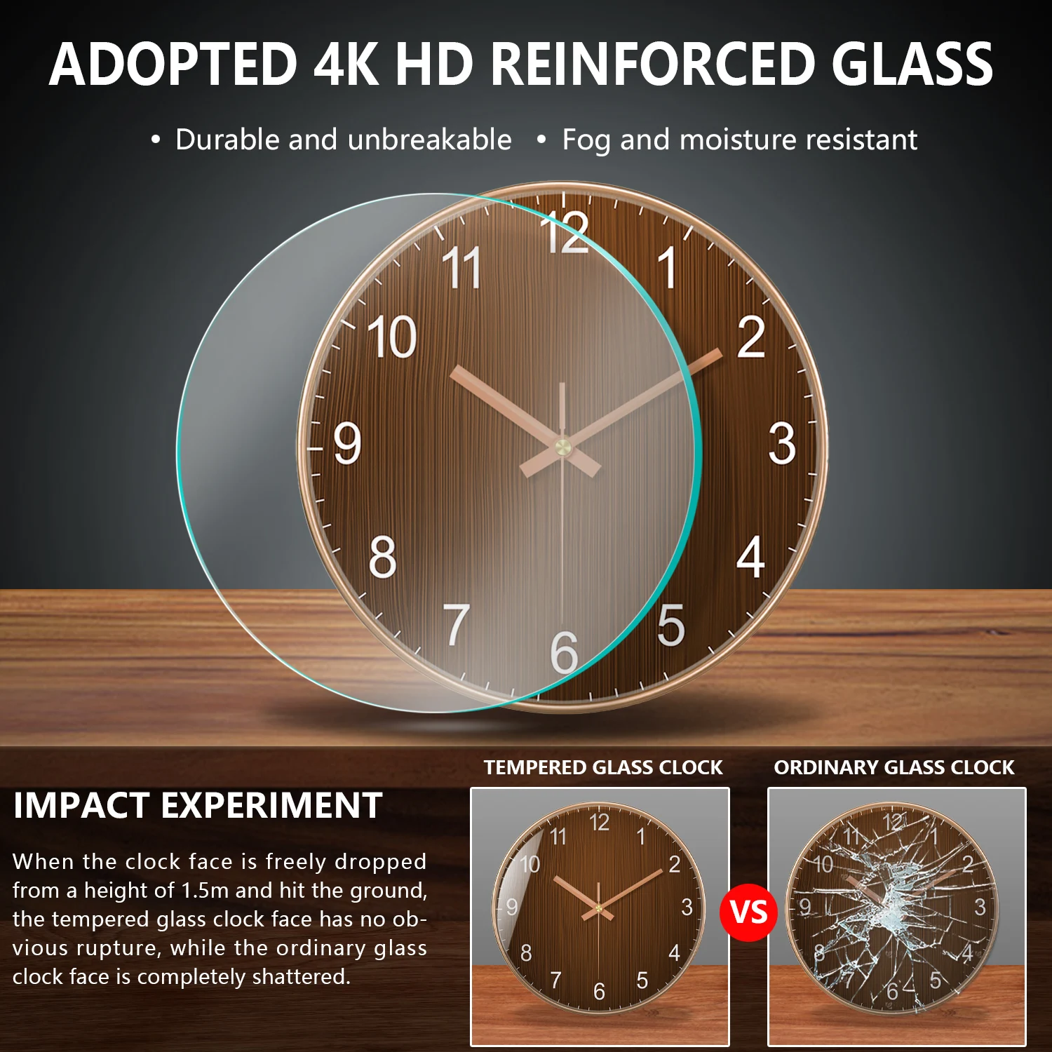 Modern Round Wall Clock Wooden Grain Non-Ticking Wall Clock for Living Room Bedroom Kitchen Office Home Decor Minimalist Style - 4