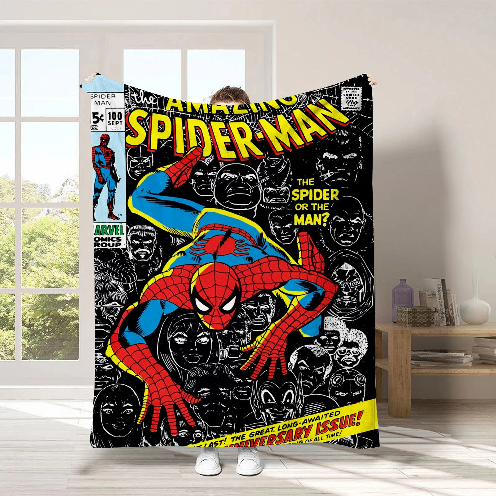 thumbnail image 1 of Manta de franela con dibujos animados de Spider Man, figuras de los Vengadores, manta para el sofá del hogar, manta para la hora del almuerzo, manta para niños y estudiantes, funda para la siesta para, 1 of 5