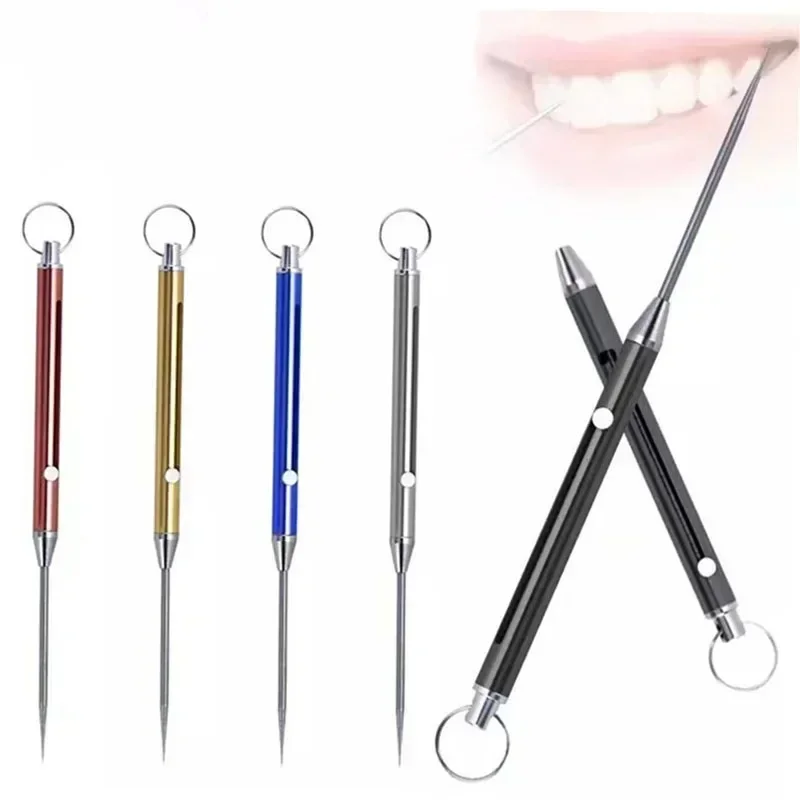 Retractable toothpick 1PC Titanium Alloy EDC Telescopic Keychain Pendant Gift Fruit Fork Camping Holder Unpacking Tool