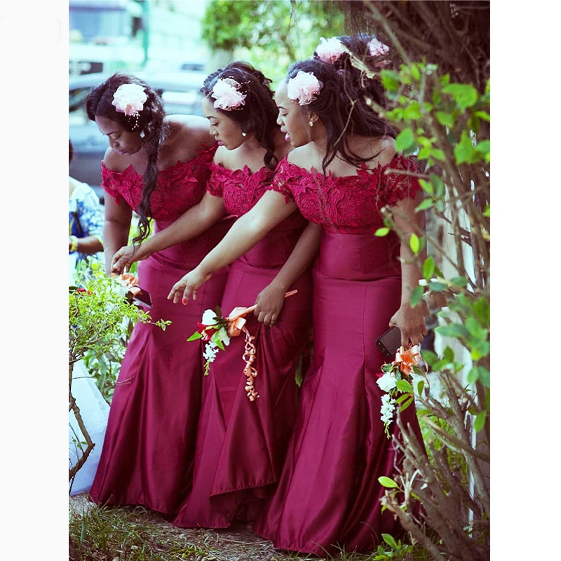 

2023 Beautiful Lace Bridesmaid Dresses Customize Plus Size Boat Neck Mermaid Wedding Party Dress Women Long Prom Gown vestidos