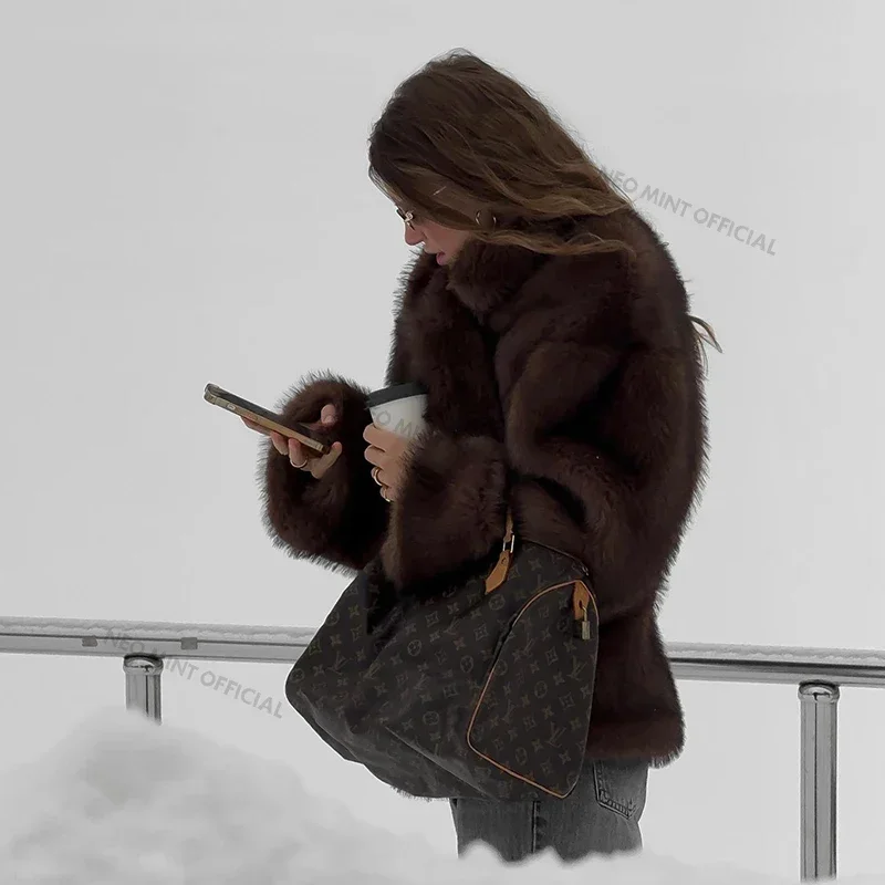 Neo Mint 2024 Winter Faux Fur Coat Women Brand Fashion Fluffy Fox Fur Outerwear Overcoat Girl Street Style Furry Warm Jacket 5