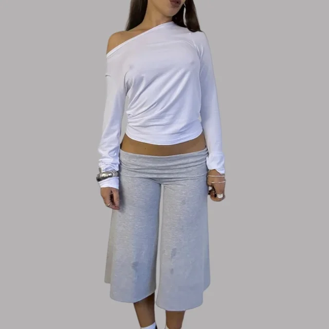 Capri Pants for Women Low Rise Fold Over Capri Yoga Pant Soft Comfy Flowy Wide Leg Capris Culottes Bottoms 1