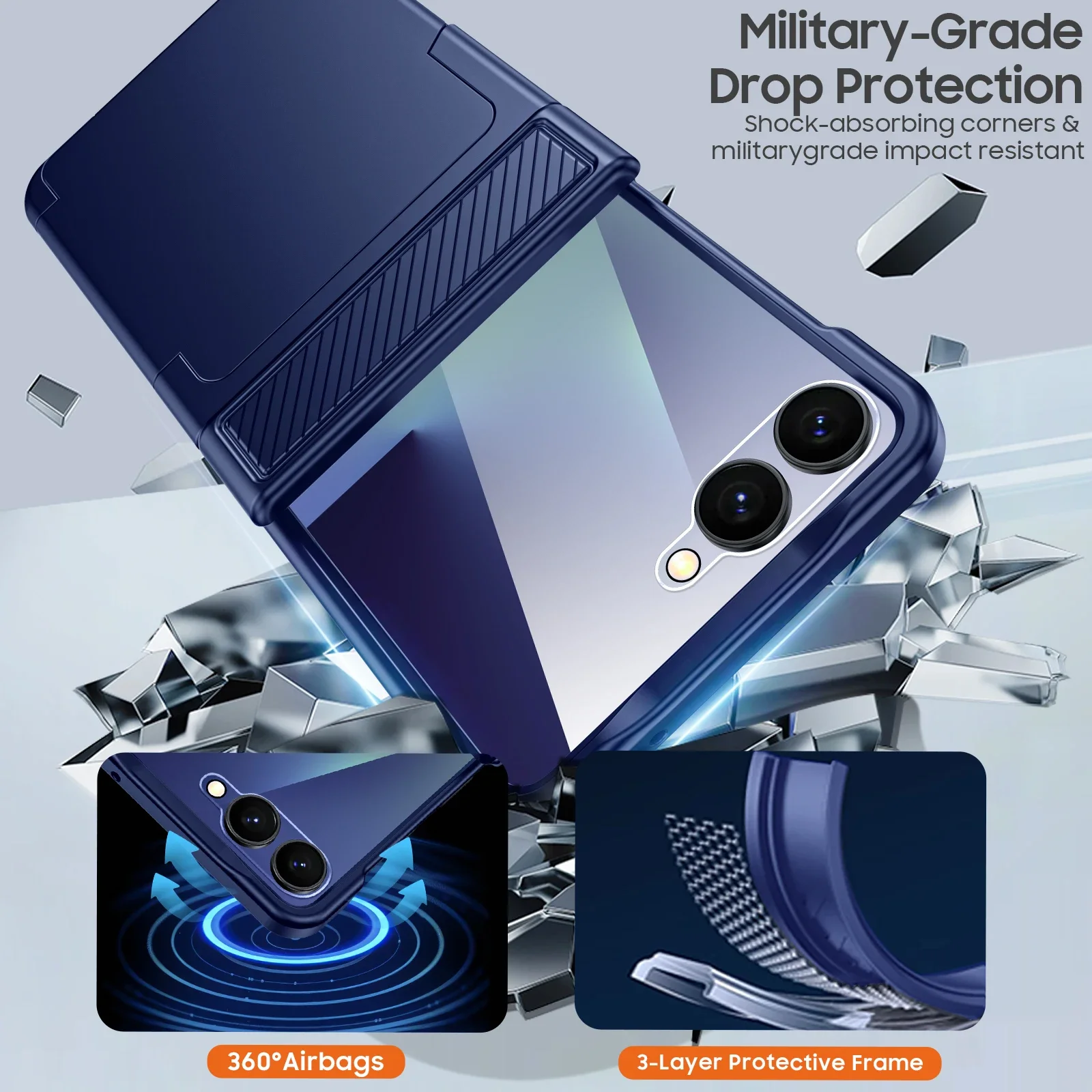 Blue Rugged Anti-Scratch Phone Case with Card Holder & RFID Protection - Full Shockproof Design with HD Protector, Ideal