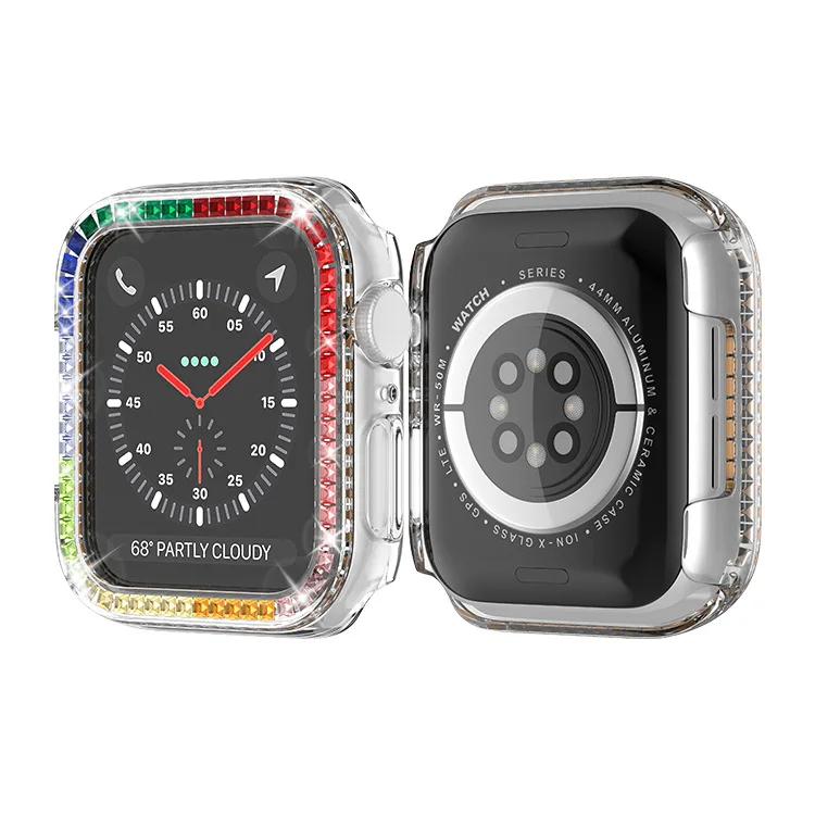 Фото Бриллиантовый чехол для Apple watch Φ 45 мм 41 мм 44 мм 40 мм 42 мм 38 мм, защита для экрана бампера iWatch series 8 7 SE 6 8 5 4 3 2, для женщин №4