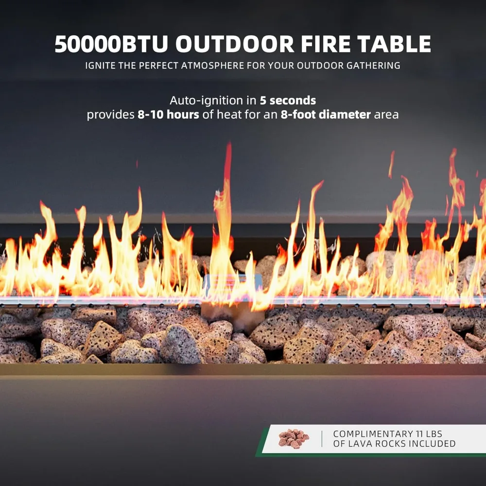 56-inch Outdoor Propane Gas Fire Pit Table 50000 BTU Iron Rectangle Fires Pits with Removable Lid Outdoor Fire Pit