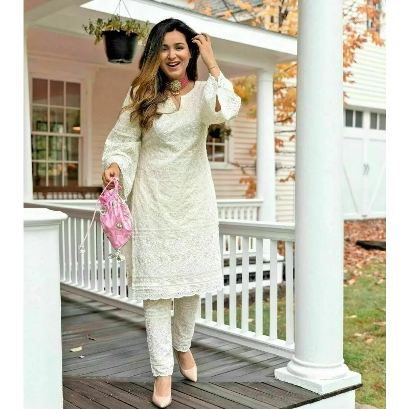 

Indian Pakistani Women Chikankari Kurti Set Salwar Kurta Pant Dress Suit New Set