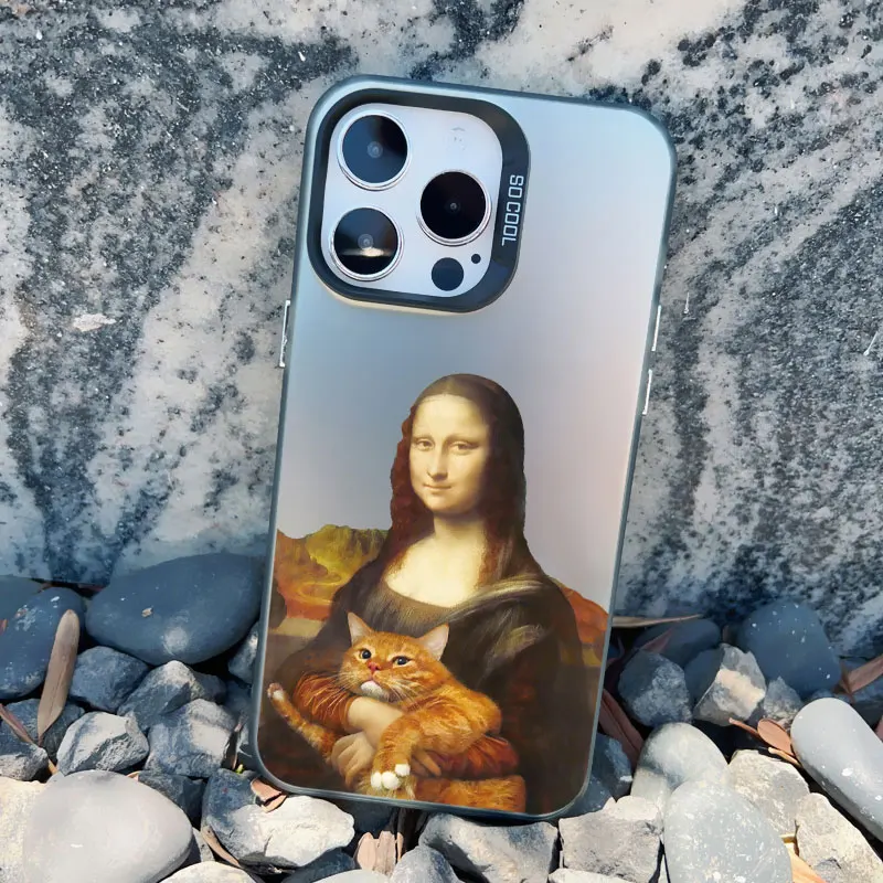 Artistic Aesthetic Phone Case - Shockproof Matte Laser Cover with David and Mona Lisa Design