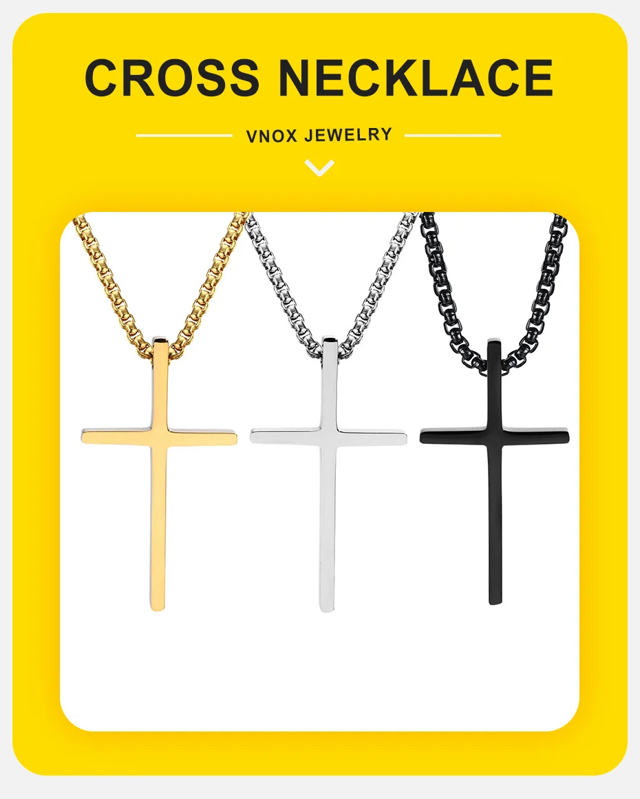 Vnox Simple Unisex Cross Necklaces, Basic Stainless Steel Cross Pendant for Women Men, Christ Prayer Collar, Adjustable Box Chain_voghion.com