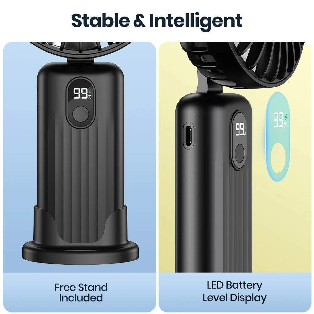TOPK Portable Mini Fan,2400mAh USB Rechargeable Hand Neck Fan 3in1 Personal Electric Fan Standing Fans for Room Camping Foldable 3
