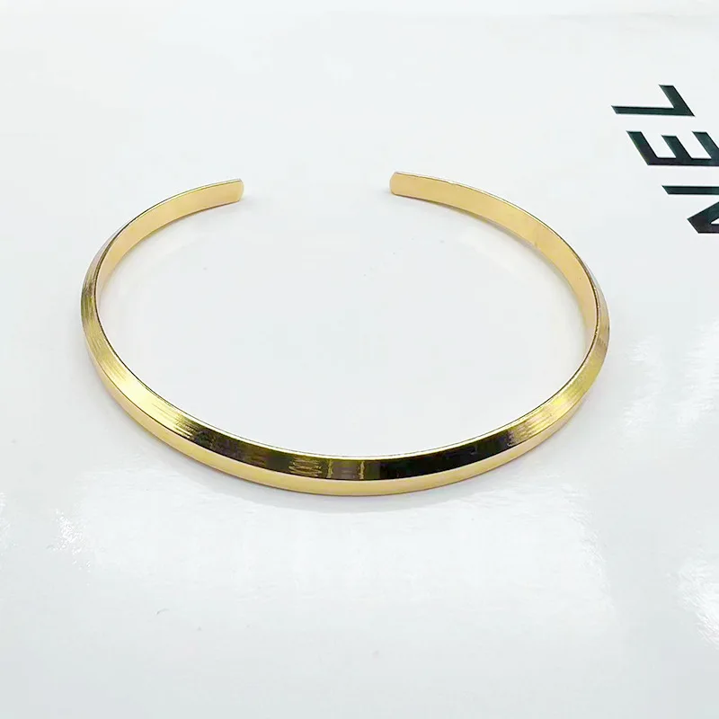 4mm Simple Alloy Gold Color Open Bracelet For Women Rose Gold Color Hip Hop Jewelry Trend Bracelet Accessories Gift 4