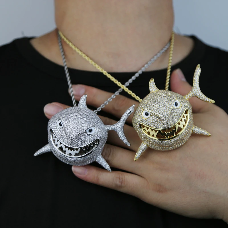 Diamond Chain Shark Bling Necklace Iced Out Bling Shark Pendant