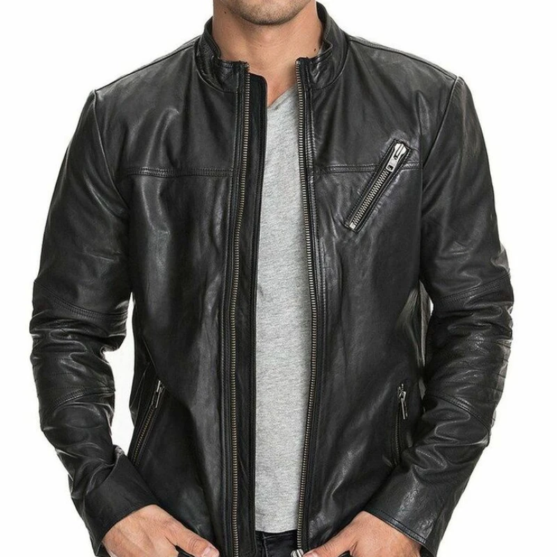 

Men Leather Jacket Slim Fit Jacket Motorcycle Biker Racer Style Coat Fashion Outwear