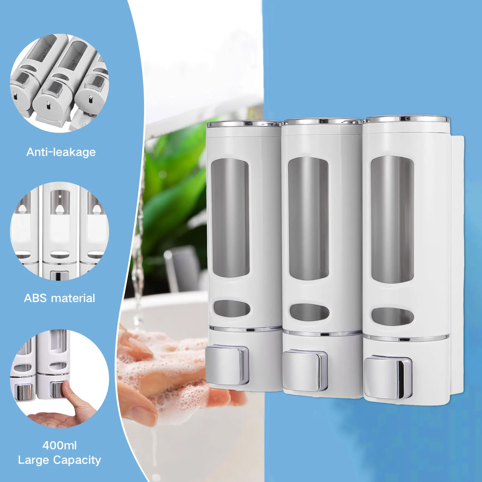 2/3 Heads Shower Soap Dispenser Wall Mounted Adhesive Bathroom Shampoo Handwashing Fluid Conditioner Storage Container 2