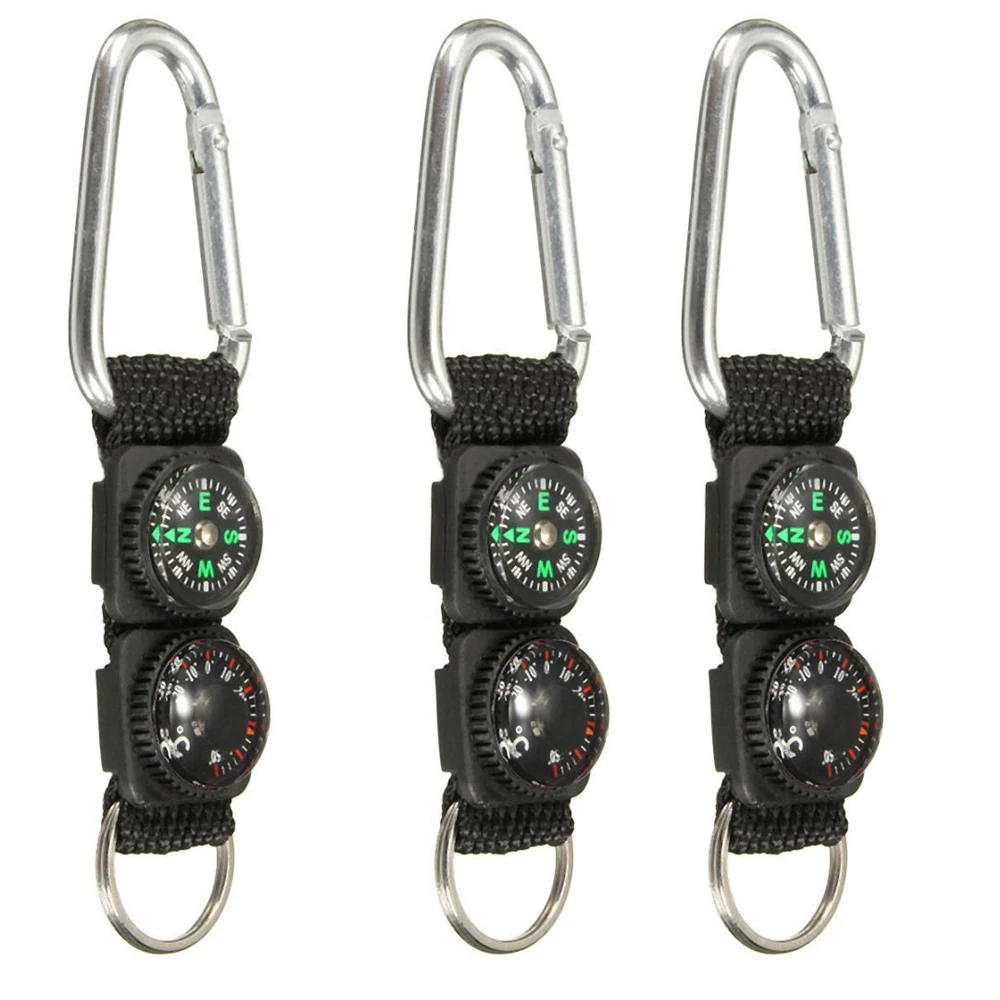 3 In 1 Camping Climbing Hiking Mini Carabiner W Keychain Compass Thermometer Hanger Key Ring Riding Keychain