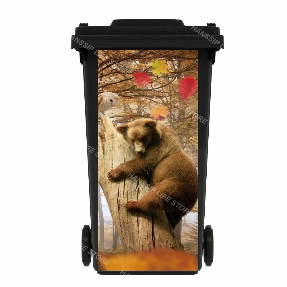 Funny Animal Trash Can Mural Stickers Self-Adhesive Removable Kitchen Rubbish Bin Decorative Outdoor Garbage Can Art Decals trash can sticker