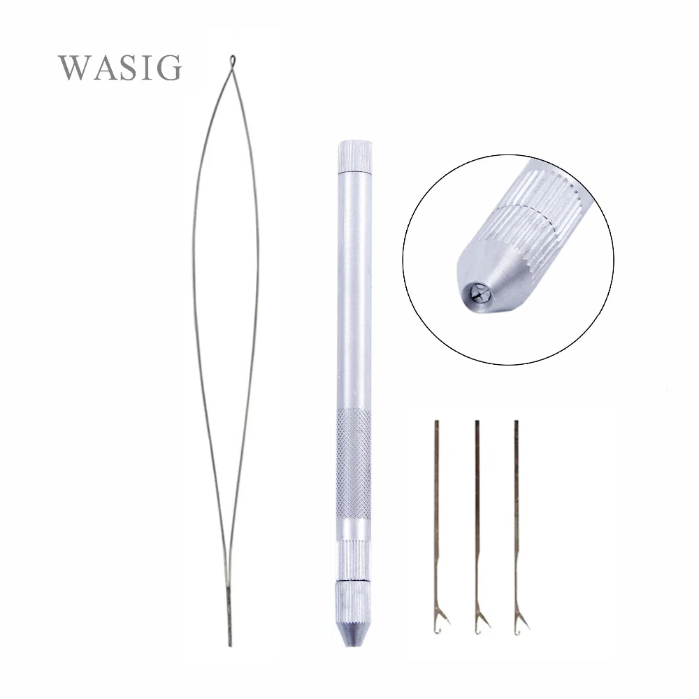 Aluminum Hair Crochet Needles Kit 1 set 3 Hook Needles + 1 Loop Lace Wigs Toupee Micro Ring Hair Extension Tool Hook Needle crochet hooks hair extensions tool