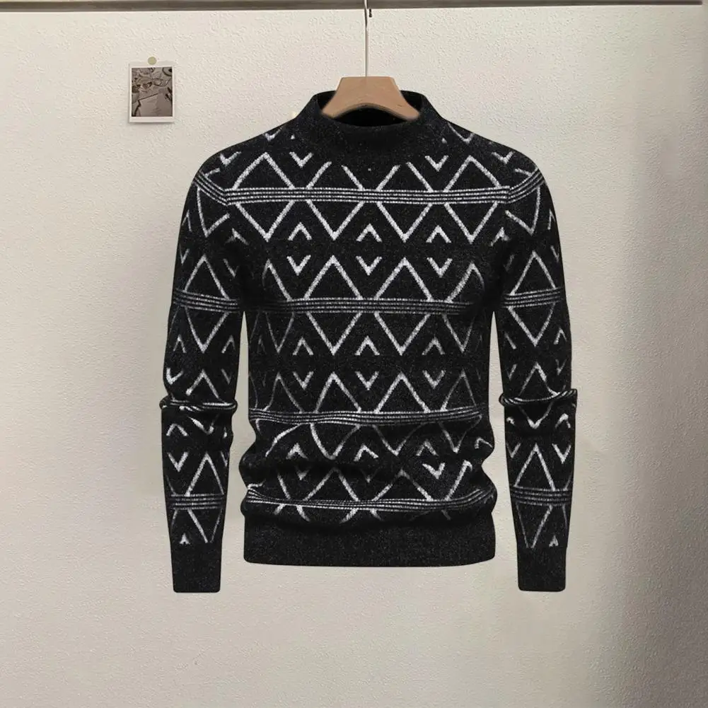 Ribbed Collar Men Sweater Men's Geometric Pattern Knit Sweater Soft Warm O-neck Pullover for Autumn Winter Fashion Ribbed Cuff men autumn sweater coat fashion geometric pattern knitted cardigan outwear men zipper vintage sweater coats warm winter jumper