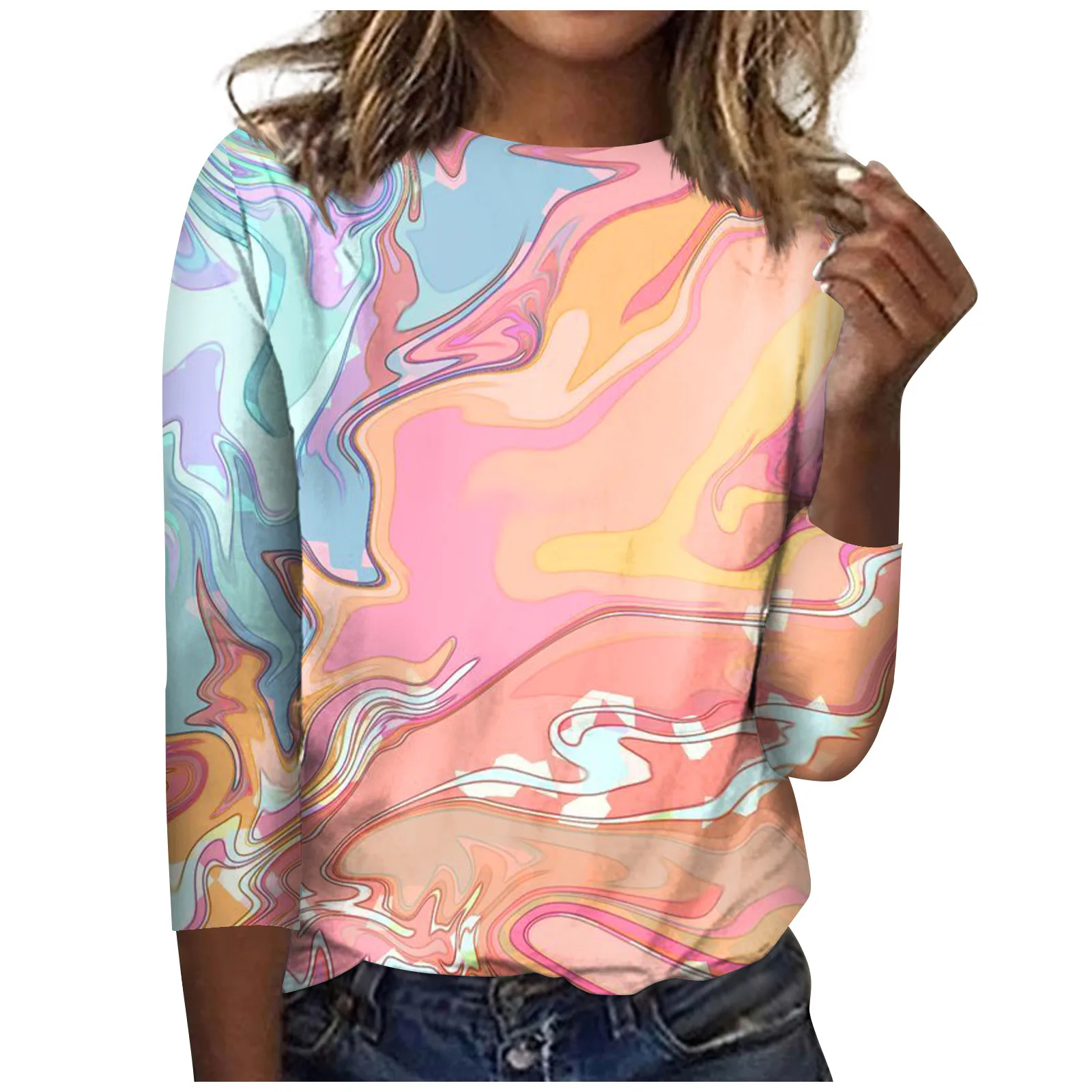 

Fashion Women'S Round Neck Three-Quarter Sleeve Casual Printed Top Fashion Woman Blouse 2023 T Shirt For Women New T-Shirts