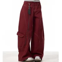 Cargo Red Casual Jeans Womens Workwear Pants Loose Straight Wide Leg Trousers Spring Korean Style Lazy Comfortable Chic - Image 3