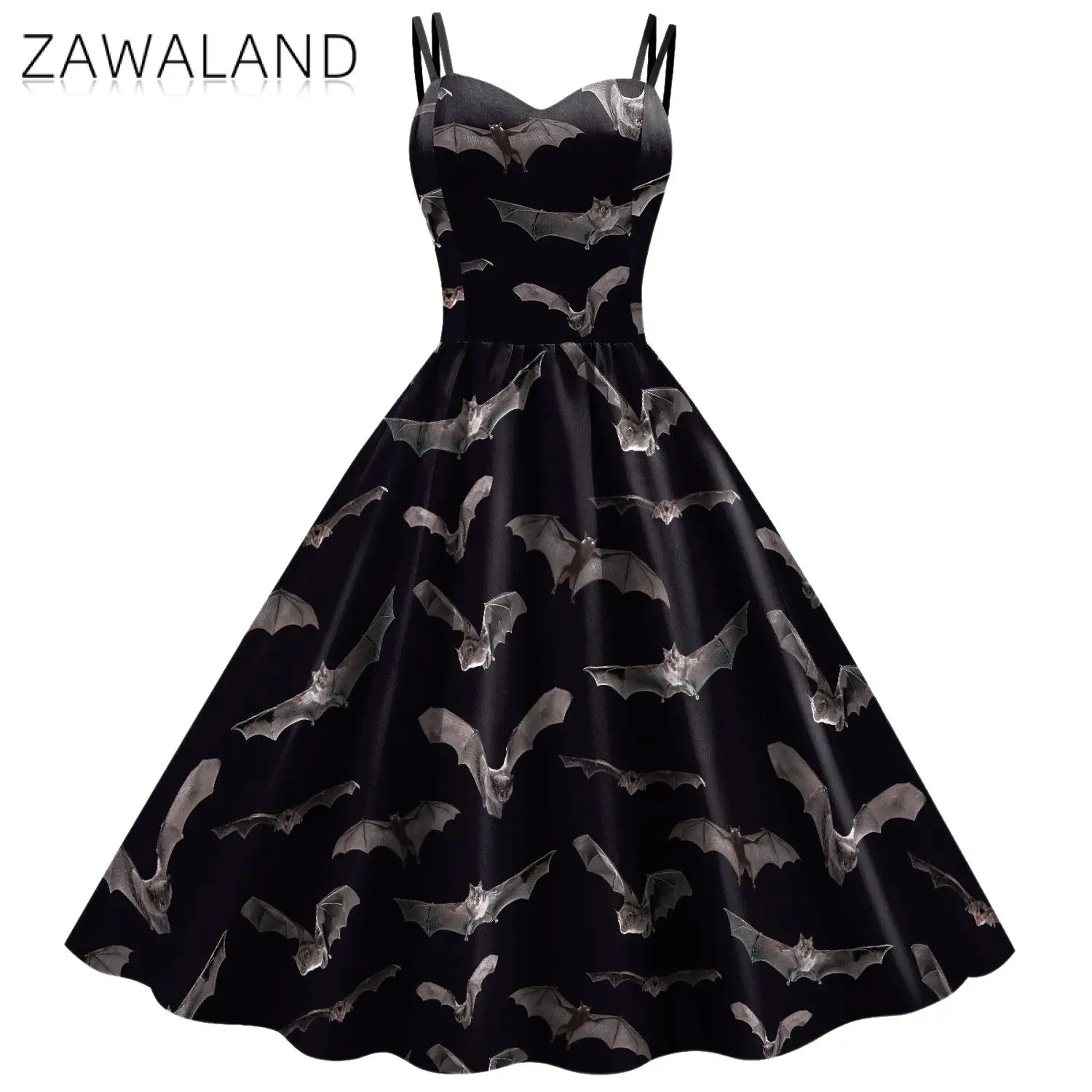 Cosplay Costume Girls Party Dress Zawaland Halloween Fancy Skeleton Rose Print Women Dress Girl Carnival Party Dresses Female Goth Horror Costume Rockabilly Dress