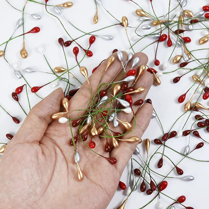50 Stück Beeren, künstliche Blumen, rote künstliche Beeren, Simulation von Kirschstaubblättern, Beeren für Zuhause, Weihnachtsdekoration, DIY-Geschenke, Kranz – Detail 7