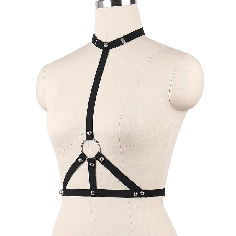 Bamboo like Clothing Sexy Exposed Nipple Strap on Bra Bandage Strap Underwear Fun Hollow out Rivet Cable Bundle Bra O0037