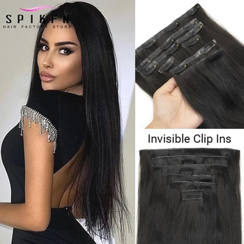 Natural Black Invisible PU Clip ins Extensions 100-120g 7pcs/set Clip in Human Hair Straight Machine Remy Hair Pieces Clip On