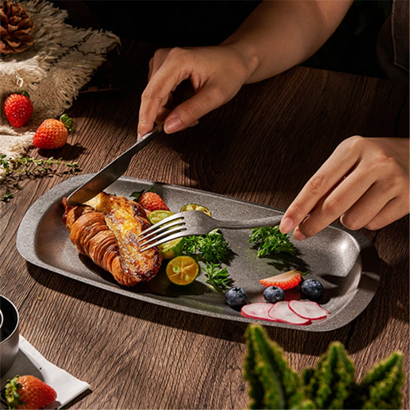 Snow Peak Stainless Steel Storage Plates with Ear Anti-scalding Snack Steak et Plates Deep Wide Side Dish Sevring for Table