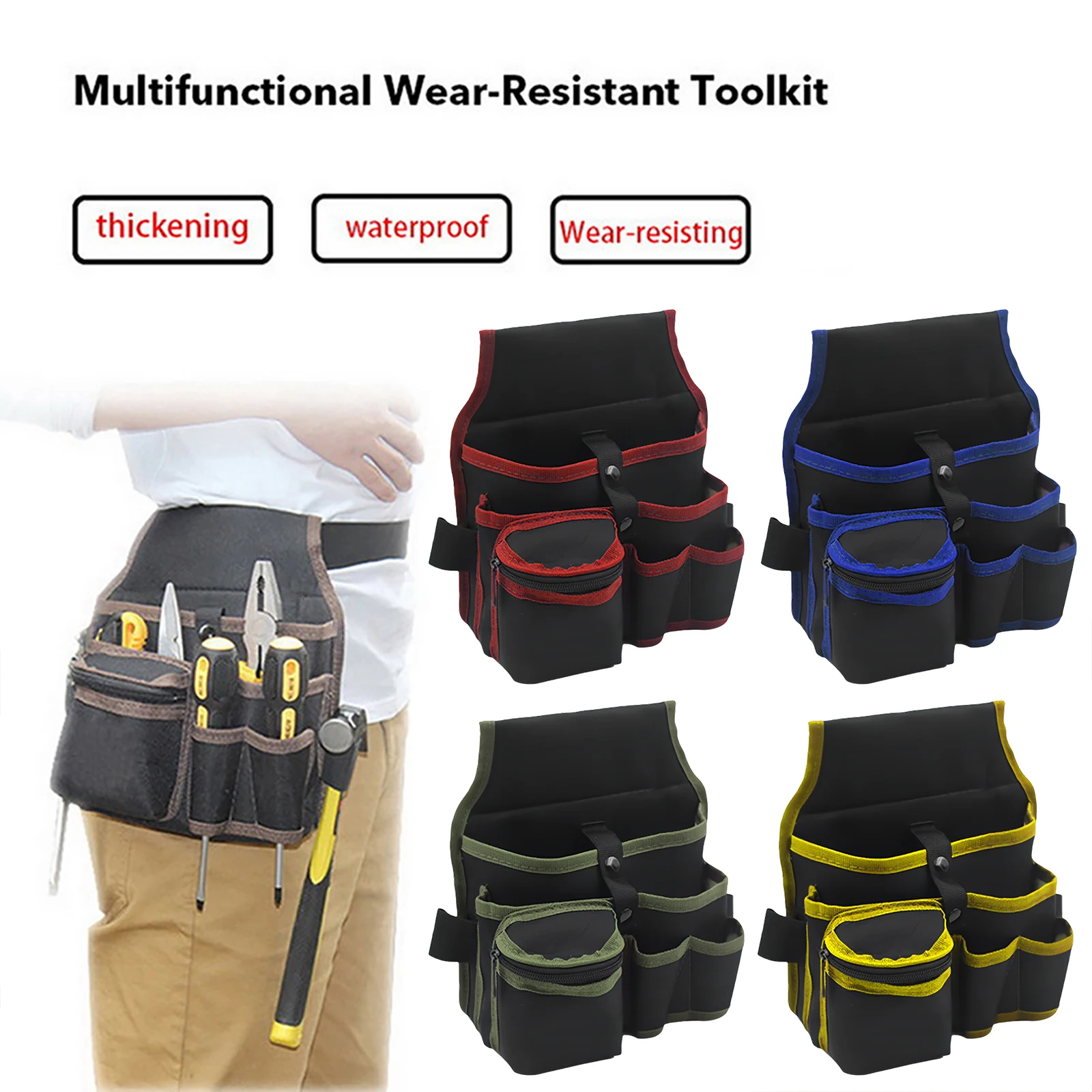 Electrician Tool Pouch Adjustable Buckle Belt Multi-Pocket Organizer Tool Storage Bag for Construction Maintenance DIY Tools