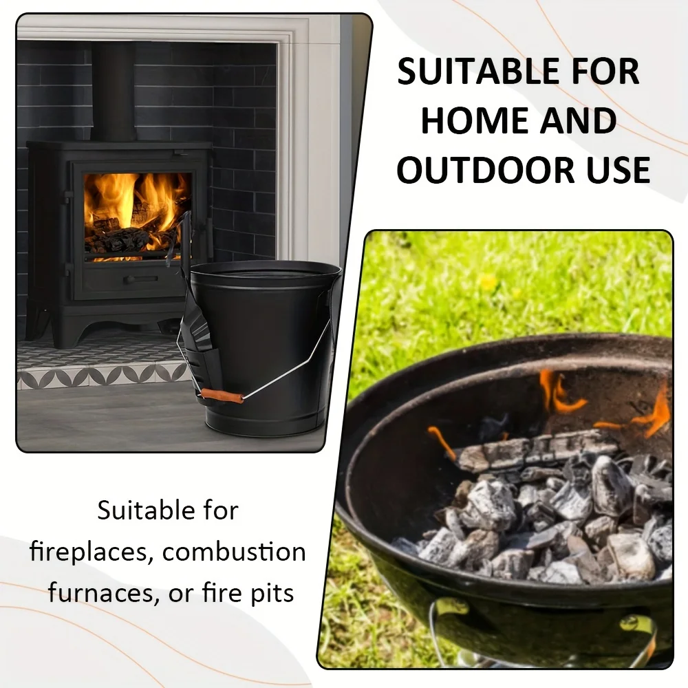 5.15 Gallons/19.5L Large Capacity Galvanized Metal Ash Bucket with Lid Shovel Fire Pit Fireplace Tool Winter Warm Supplies Set