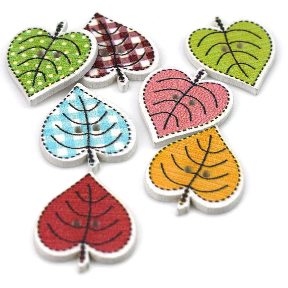 50PCS Mixed Apples Ladybug Buttons Wood 2 Holes Painted Ladybirds Cartoon Button Embellishments Scrapbooking Wooden Buttons 3