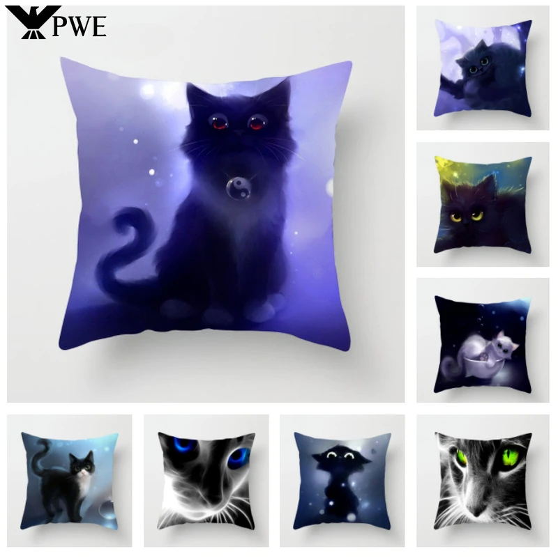 

New Cartoon Cat Pattern Pillowcase Car Office Seat Cushion Living Room Sofa Bedroom Cushion Cover 45*45cm