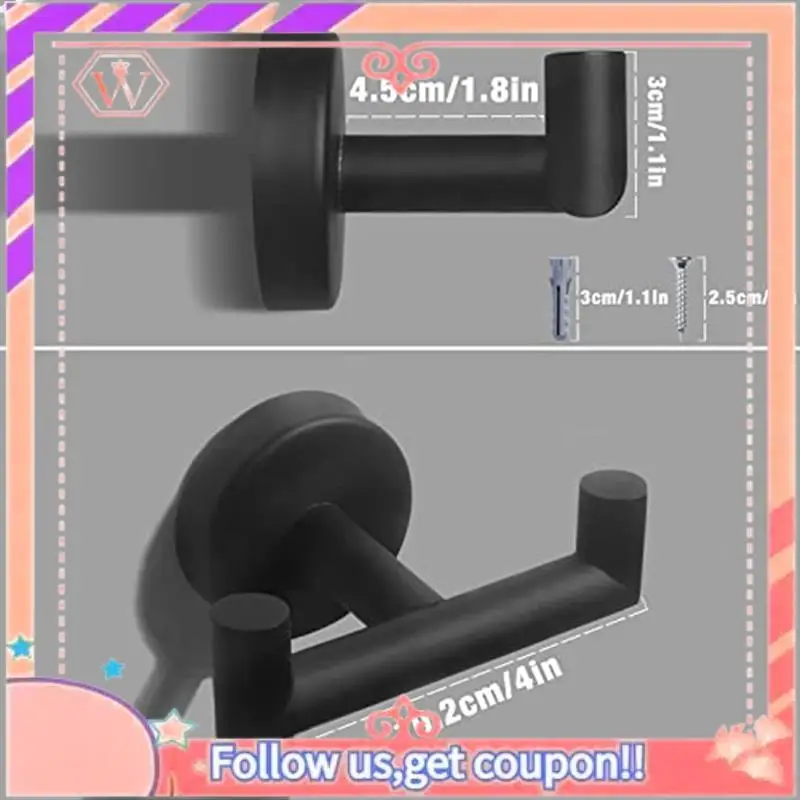 Upgraded Double Towel Hooks For Bathroom Black Wall Mount Robe Hook Double Towel Hook Holder For Kitchen Bathroom
