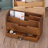 1PC Retro Wooden Desktop Drawer Style Storage Box Office Supplies Document Organizer Wood Box for Desktop Clutter Control 2