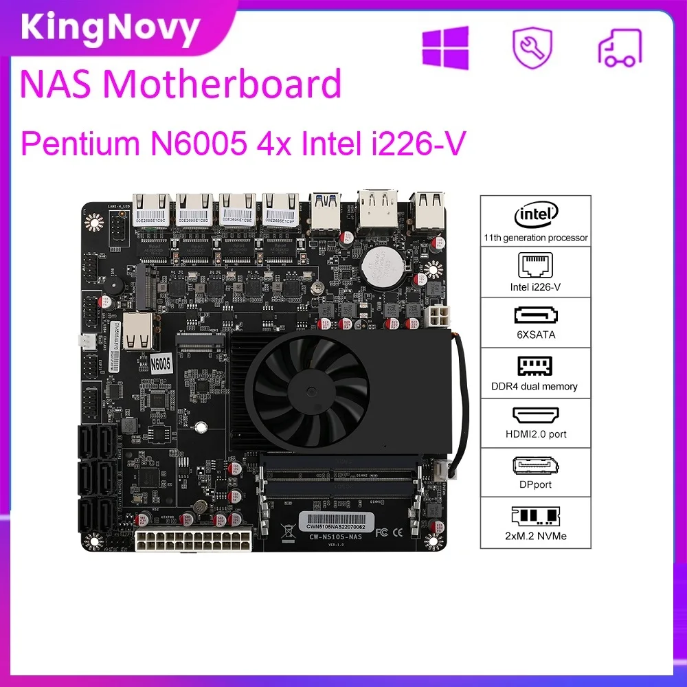 Miniitxmotherboardnasn5105n600517x17cm4xinteli226v25gnics