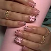24Pcs White Fake Nails Press on Nails French Pink Bow Design Gentle Flower Acrylic False Nail with Jelly Glue Wearable Manicure