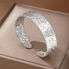 Stainless Steel Bracelet European and American classic delicate embossed pattern open-end bracelet Women's Jewelry Daily Match 4