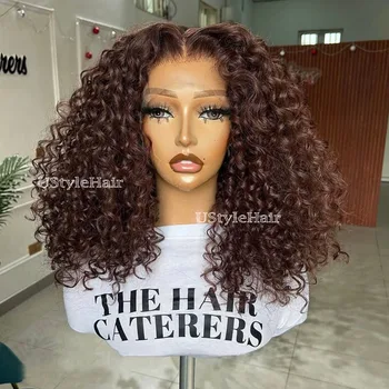 Brown Curly Wig 13x4 Lace Front Synthetic Hair Middle Part Shoulder Length Spiral Curly Wigs for Women Natural Daily Use Cosplay