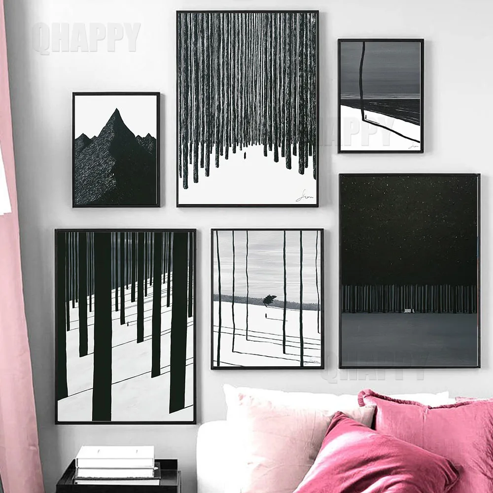 

Snow Scene Black Forest Wall Art Canvas Painting Lonely Mood Posters And Prints For Living Room Home Decoration Unframed