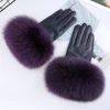 Sheepskin Natural Fox Fur Trimming Gloves Women's Genuine Leather Wrist Warmer Glove Winter Warm Fashion Mittens Fleece Lining
