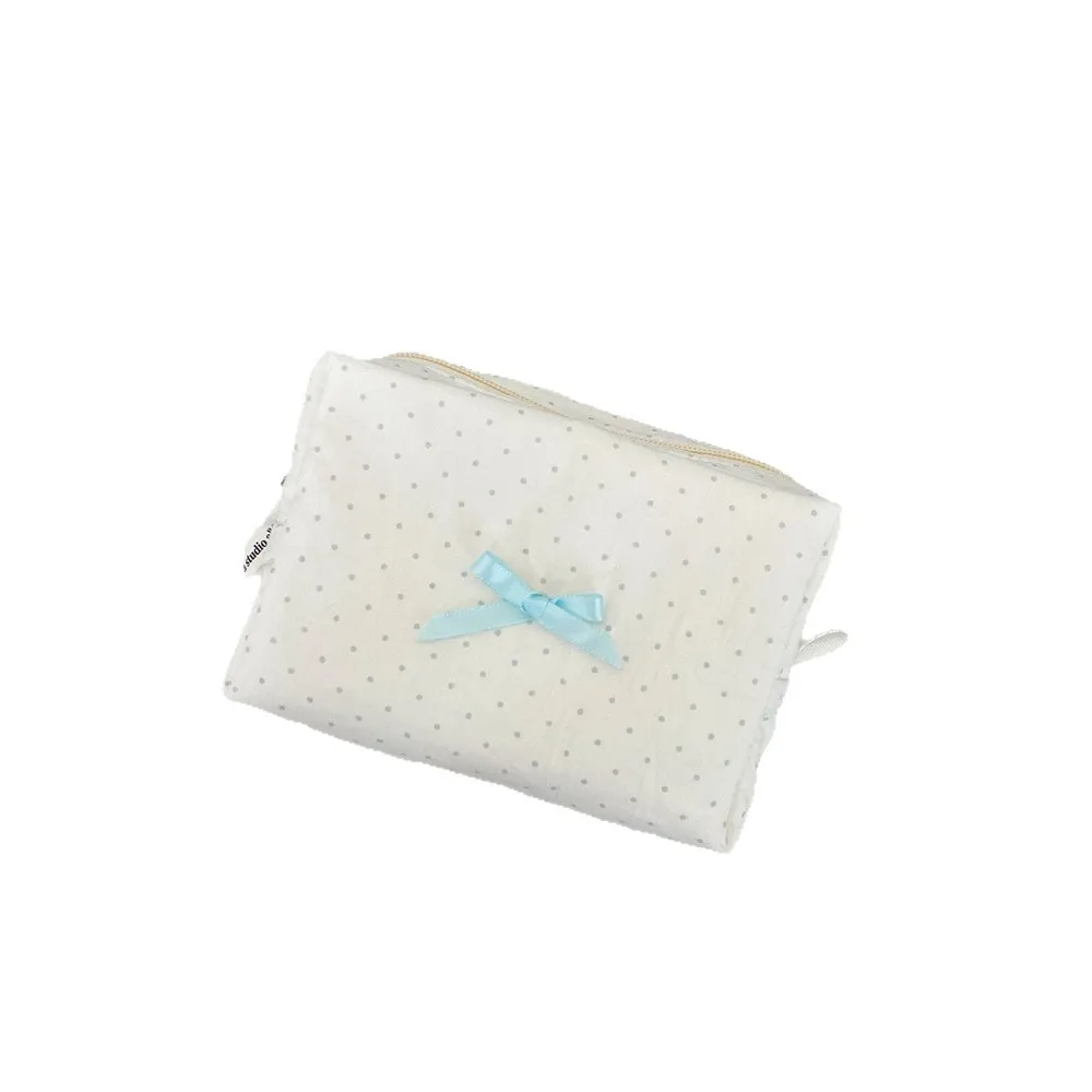 Borsa per il Trucco a Pois con Fiocco, Organizer Cosmetico Grande Capacità Colore Macaron, Pochette Portatile per Skincare e Viaggi - immagine 5