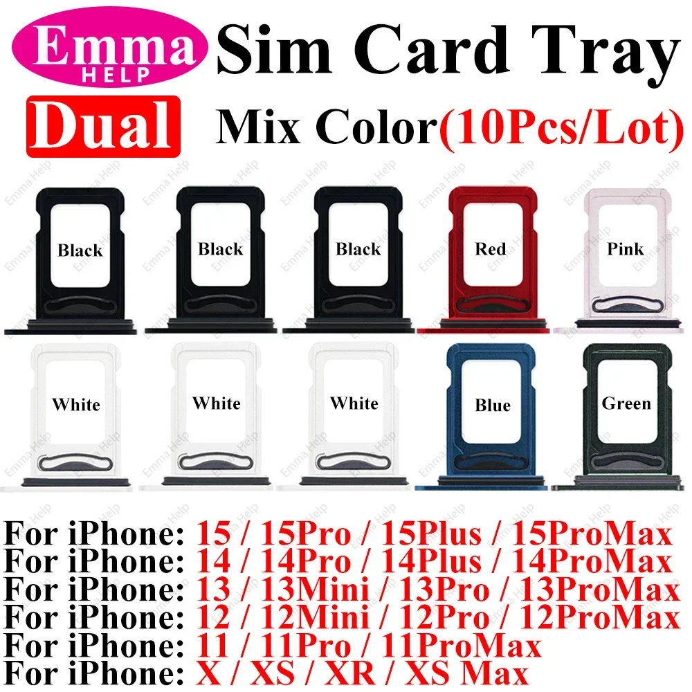 Sim Card Accessories 10pcs Dual / Single Sim Tray Card Holder Slot for iPhone 15 Plus 14 Pro 12 13 11 Max X XR XS Sim Nano Adapter Drawer Fix Par